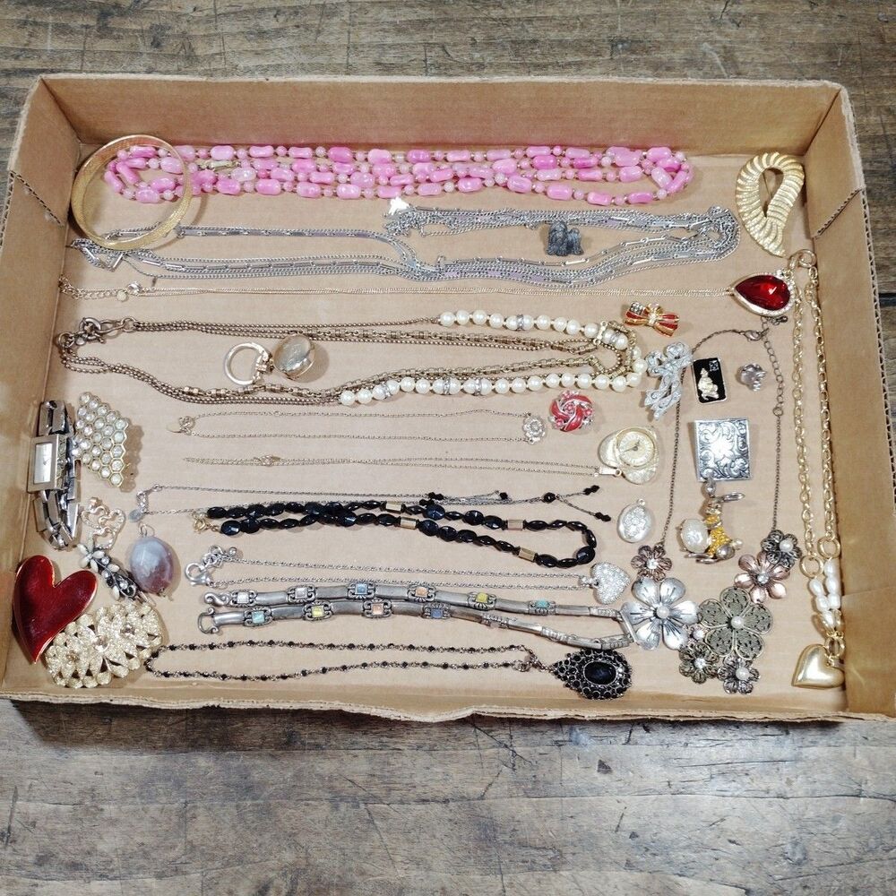 Vintage Modern Lot Jewelry Necklace Pins Brooch Bracelet Park Lane Fossil Watch